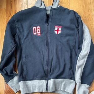 Black and Gray Zip-Up Hoodie with England Patch